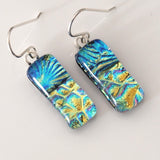 Turquoise gold and blue dichroic glass earrings