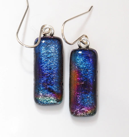 Blue purple pink dichroic glass earrings