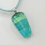 Turquoise green fused dichroic glass pendant