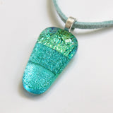 Turquoise green fused dichroic glass pendant