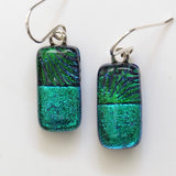 Green emerald peacock blue glass earrings