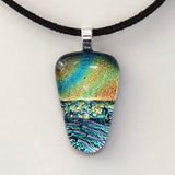 Yellow turquoise and pink dichroic glass pendant necklace