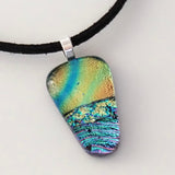 Yellow turquoise and pink fused dichroic glass pendant