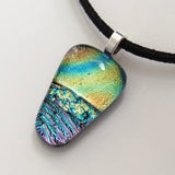 Yellow turquoise and pink fused dichroic glass pendant