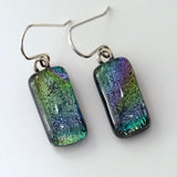 Green and purple dichroic glass earrings