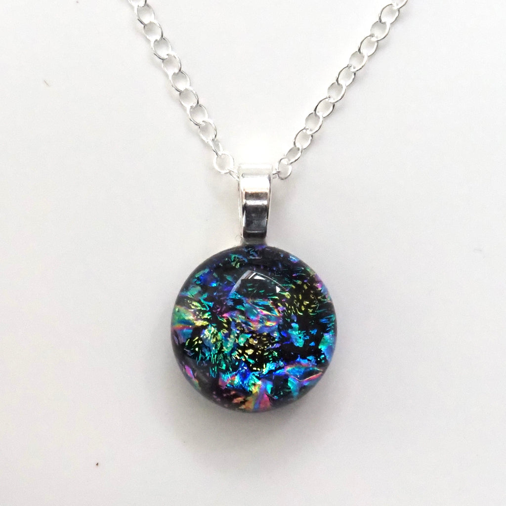 Round fused dichroic glass pendant