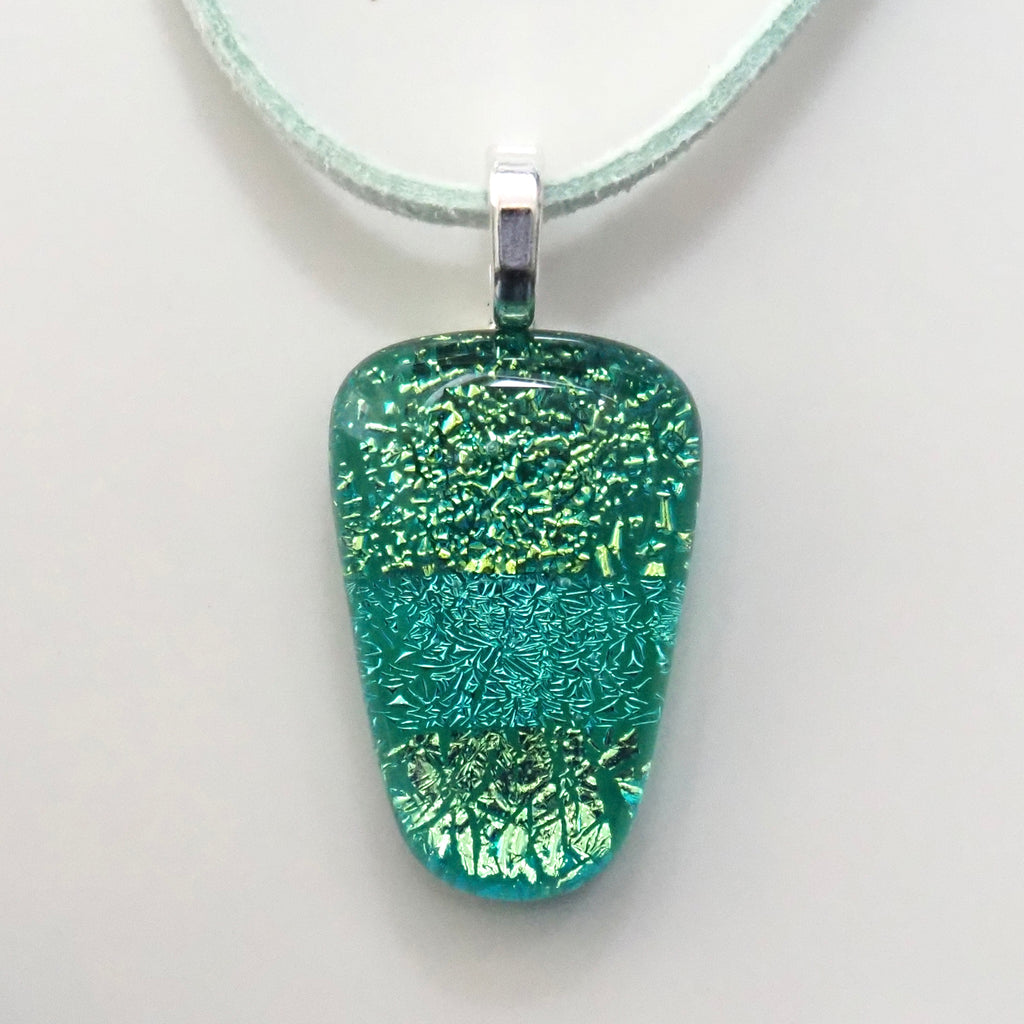 Turquoise green fused dichroic glass pendant