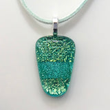 Turquoise green fused dichroic glass pendant