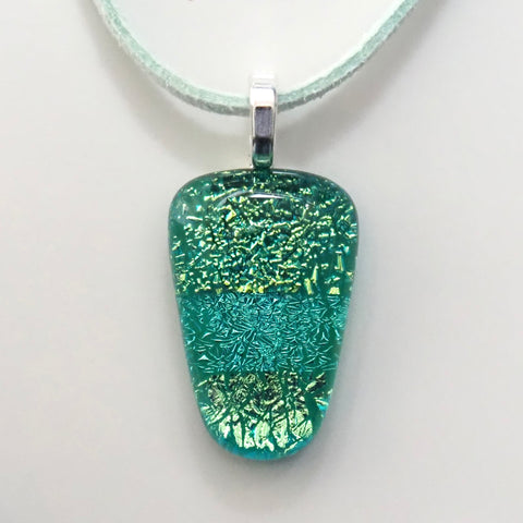 Turquoise green fused dichroic glass pendant