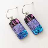Pink purple blue dichroic glass earrings