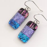 Pink purple blue dichroic glass earrings