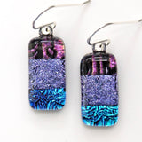 Pink purple blue dichroic glass earrings
