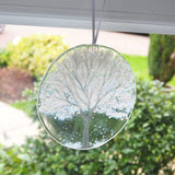 Snowy winter tree fused glass sun-catcher