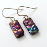Multicolour textured dichroic glass earrings
