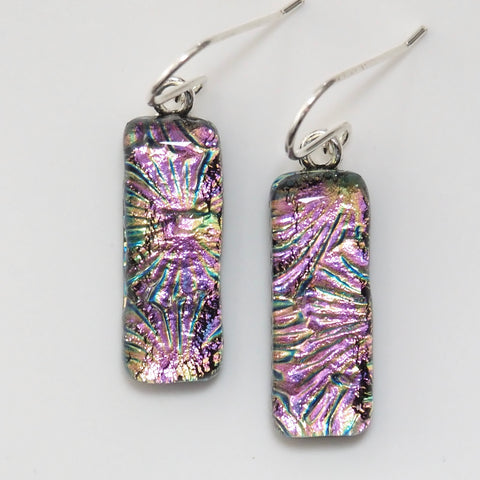Pink and gold dichroic glass earrings