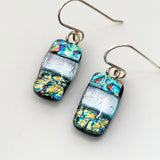 Gold and light aqua dichroic glass earrings