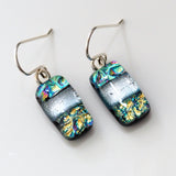 Gold and light aqua dichroic glass earrings
