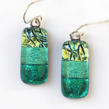 green dichroic glass earrings