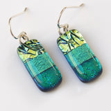Green fused dichroic glass earrings
