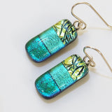 Green fused dichroic glass earrings