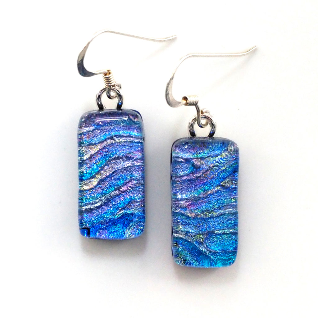 Blue rivers fused dichroic glass earrings