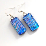 Blue rivers fused dichroic glass earrings