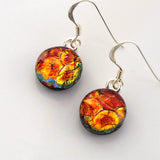 Copper orange round dichroic glass earrings