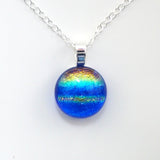 blue aqua mini dichroic glass pendant necklace