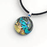 Turquoise gold and green dichroic glass pendant