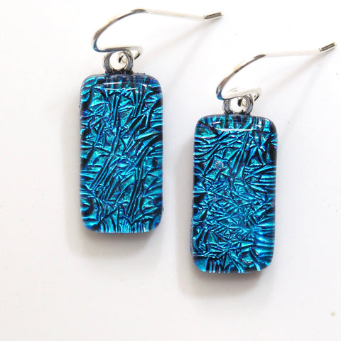 Turquoise blue fused glass earrings