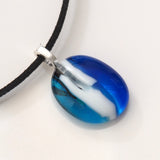 Royal blue and turquoise pebble style fused glass pendant