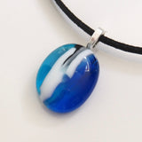 Royal blue and turquoise pebble style fused glass pendant
