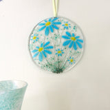Blue daisy fused glass sun-catcher
