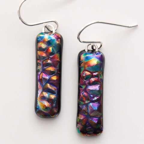 Multicolour textured dichroic glass earrings