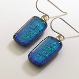 Emerald green peacock blue dichroic glass earrings