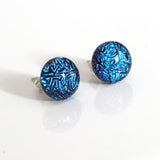Blue teal glass stud earrings