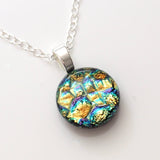 Gold blue green fused dichroic glass pendant