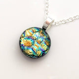 Gold blue green fused dichroic glass pendant