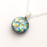 Gold blue green fused dichroic glass pendant