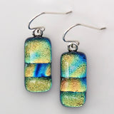 Gold turquoise royal blue fused glass earrings