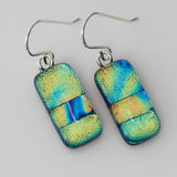 Gold turquoise royal blue fused glass earrings