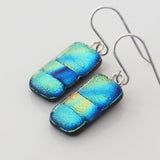 Gold turquoise royal blue fused glass earrings