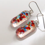 Red blue green orange fused glass earrings