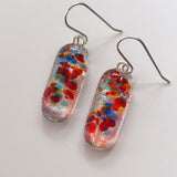Red blue green orange fused glass earrings
