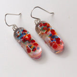 Red blue green orange fused glass earrings
