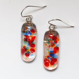Red blue green orange fused glass earrings