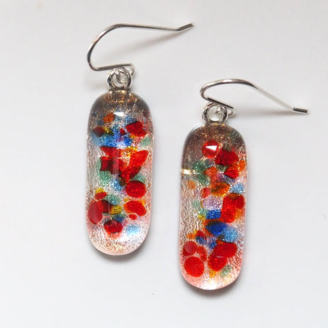 Red blue green orange fused glass earrings