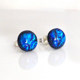 Blue and turquoise dichroic glass stud earrings