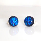 Blue and turquoise dichroic glass stud earrings