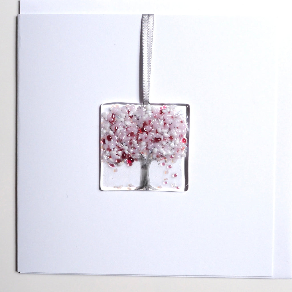 Cherry blossom tree fused glass greetings card